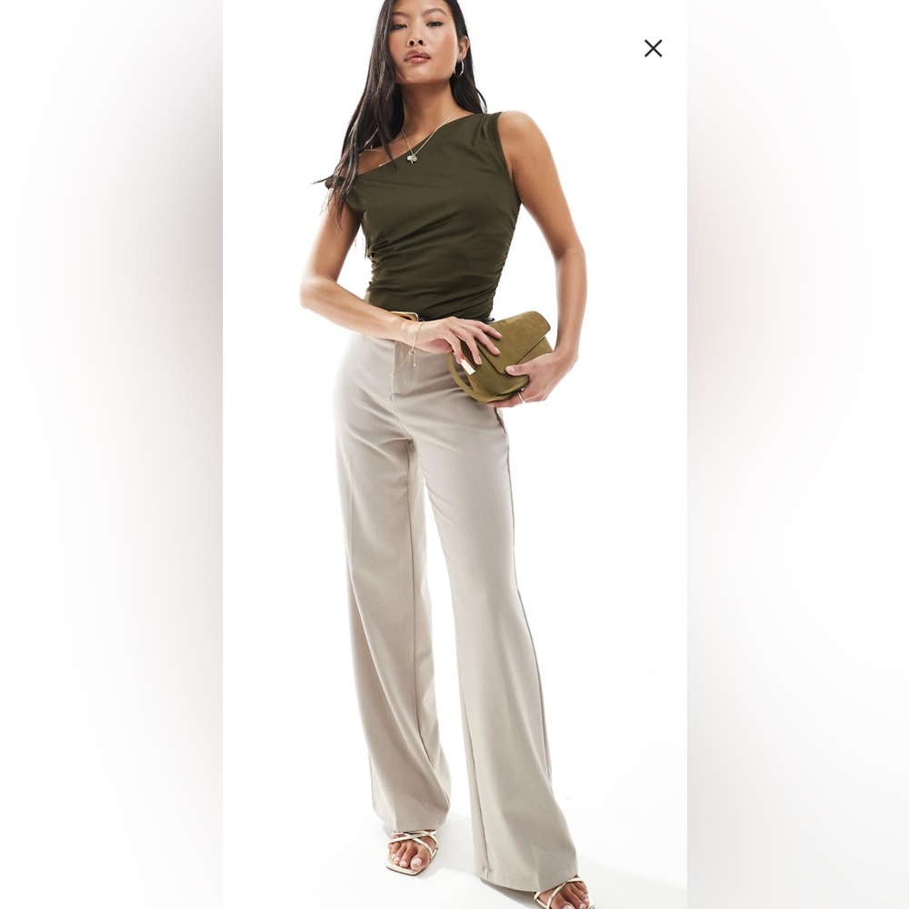 Bershka light taupe color — between beige and light gray Wide-Leg Pants